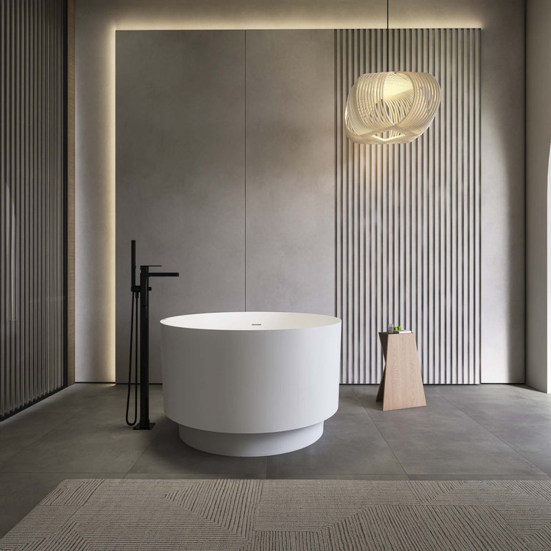 49" Round Shape Freestanding Solid Surface Soaking Bathtub For Bathroom