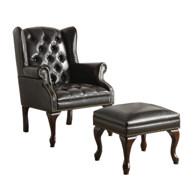 Gemi Faux Leather Wingback Chair with Ottoman