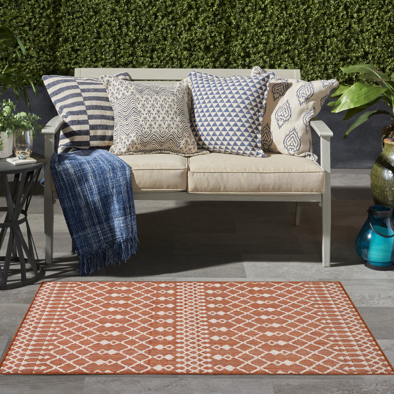  Positano 12' x Square Navy Blue Modern Rug, Terracotta, Rectangle 3' x 5'