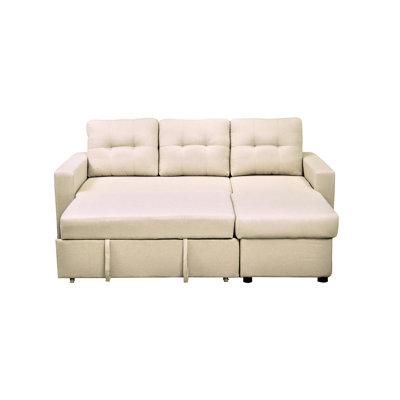 Beige Sectional Bed, L-Shaped Convertible For Small Spaces 3