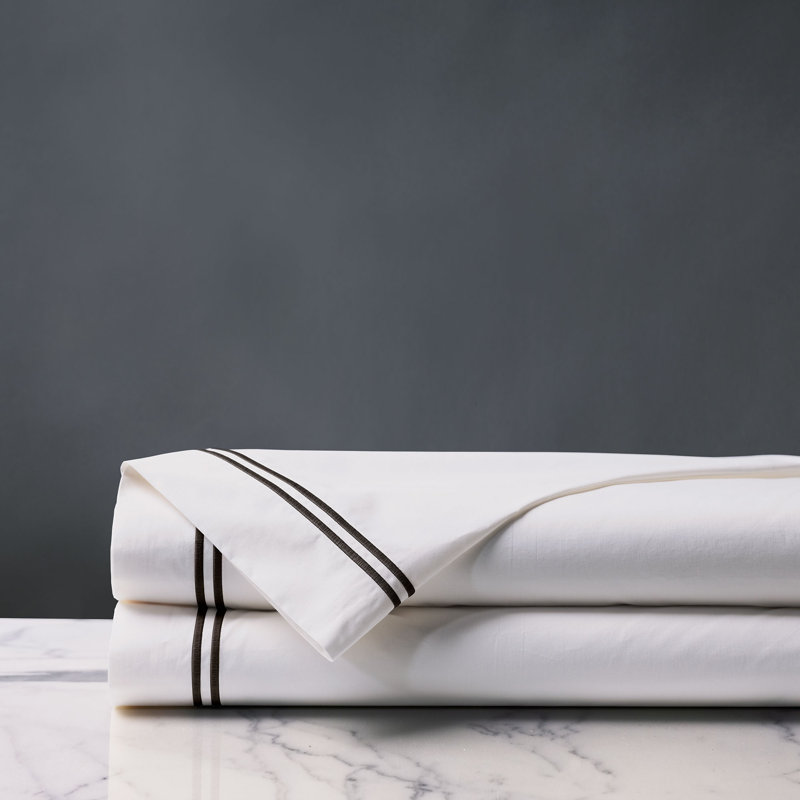 Enzo Egyptian Cotton Trellis Flat Sheet, King Flat Sheet, Black