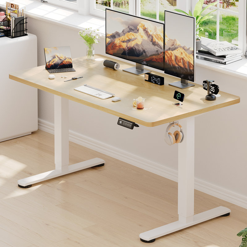 Adjustable Metal Base Standing Desk, White, White, 120cm W x 60cm D