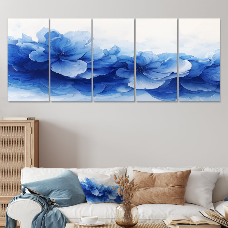 Délicats pétales de fleurs en mouvement II - art mural fleurs - ensemble d'art mural moderne, H 28 po x l 60 po, 5