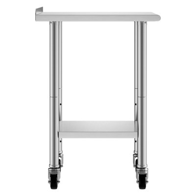 Table de travail en acier inoxydable, table de préparation des aliments de 24 po x 30 po avec roulettes et dosseret, poste de travail de cuisine commerciale avec tablette inférieure réglable, table de travail en métal pour l'extérieur du restaurant