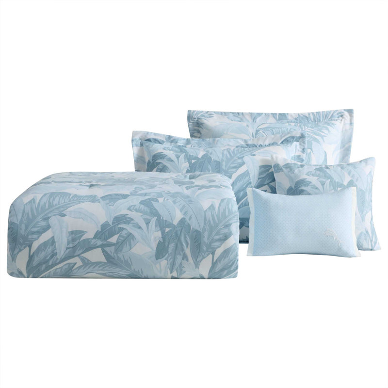 Tommy Bahama Palm Serenity Cotton 5 Piece Comforter Set, King Comforter + 2 King Shams + 2 Throw Pillows