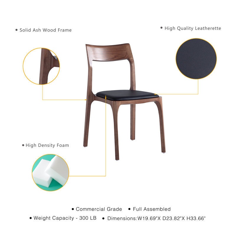 Chaise d'appoint de salle à manger rembourrée en cuir de frêne Moderno