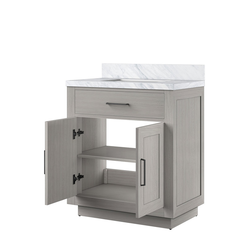 Meuble-lavabo simple en chêne blanc 30 po X P 22 po D, avec plateau en marbre de Carrare