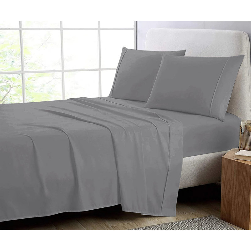 Super Soft 200 Thread Count Microfiber Brushed Fitted Bed Sheet, Double (4'6), Grey