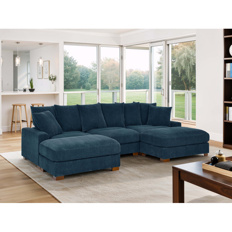 Canapé modulaire réversible de 89 po avec repose-pieds Arzuaga, Velours côtelé gris anthracite