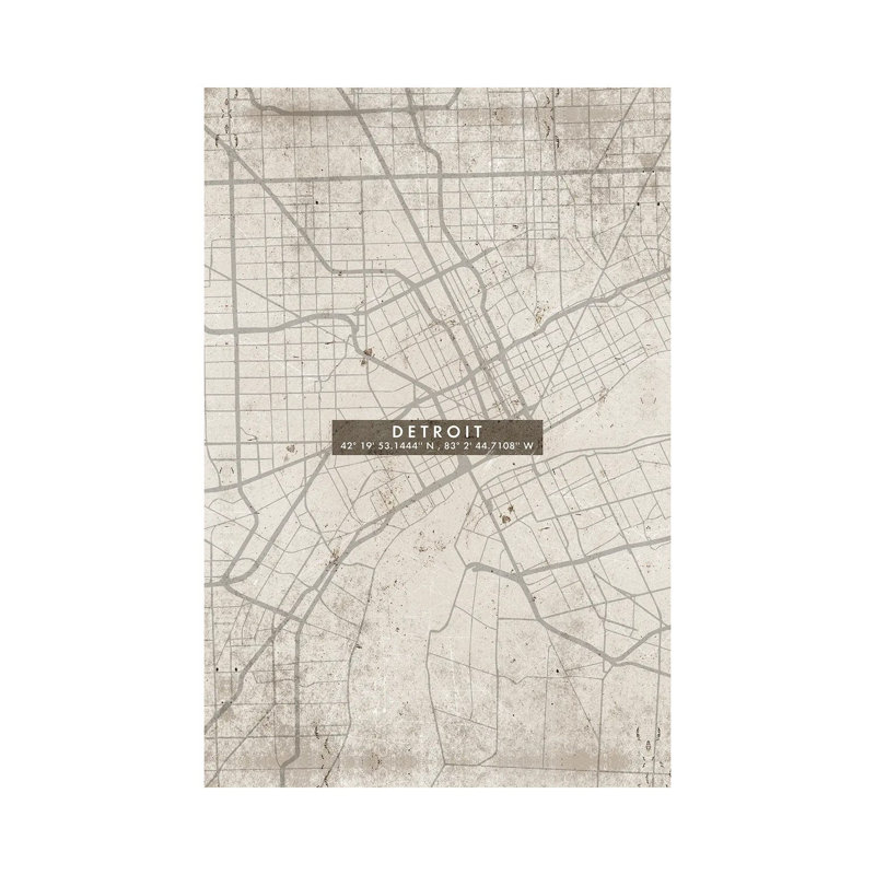 Detroit City Map Abstract - Wrapped Canvas Print, 30.48cm H x 20.32cm W