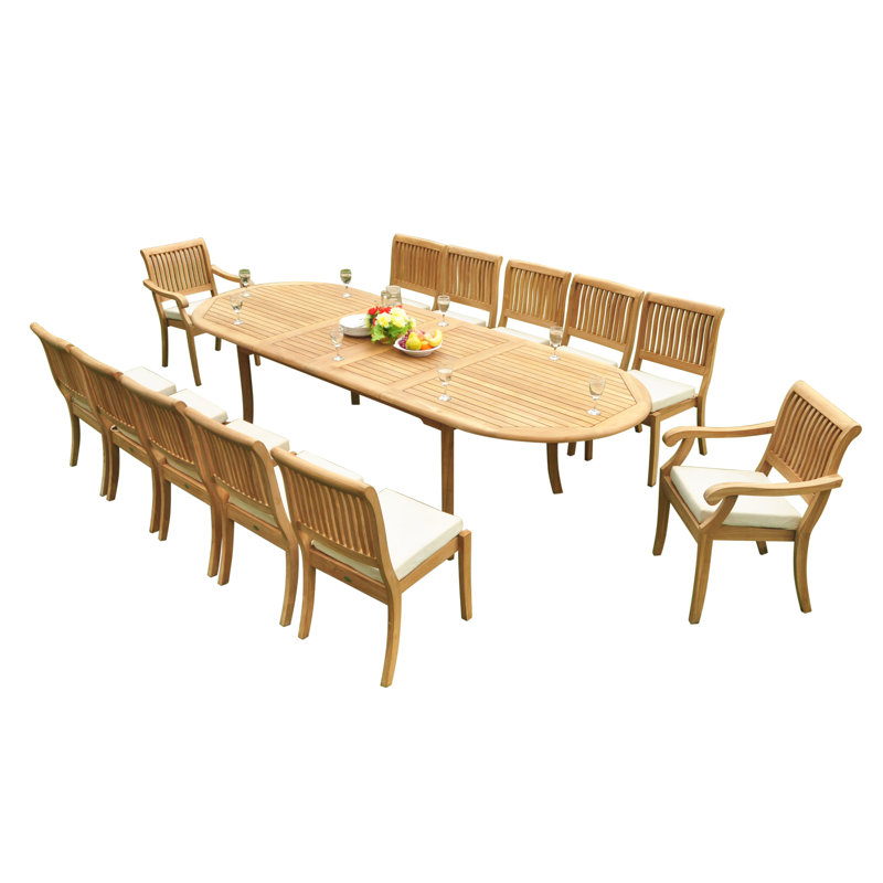Masten 12 - Person Teak Wood Patio Dining Set with Oval Table, 12, 117" L x 40" W x 30.5" H