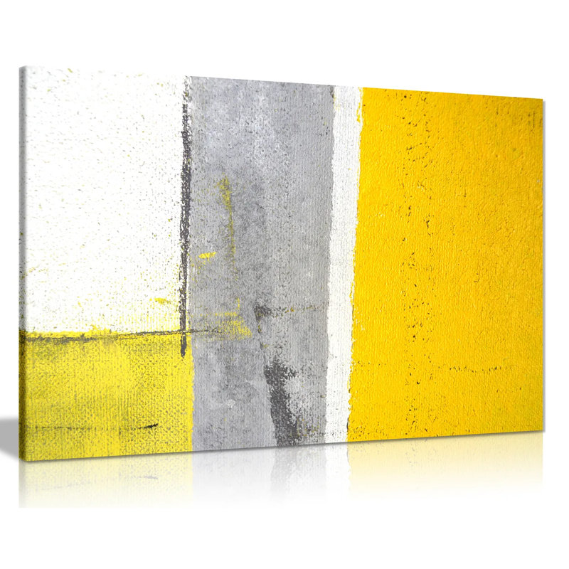 Office Decor Grey And Yellow Abstract Art Painting - Wrapped Canvas Painting, 31cm H x 46cm W