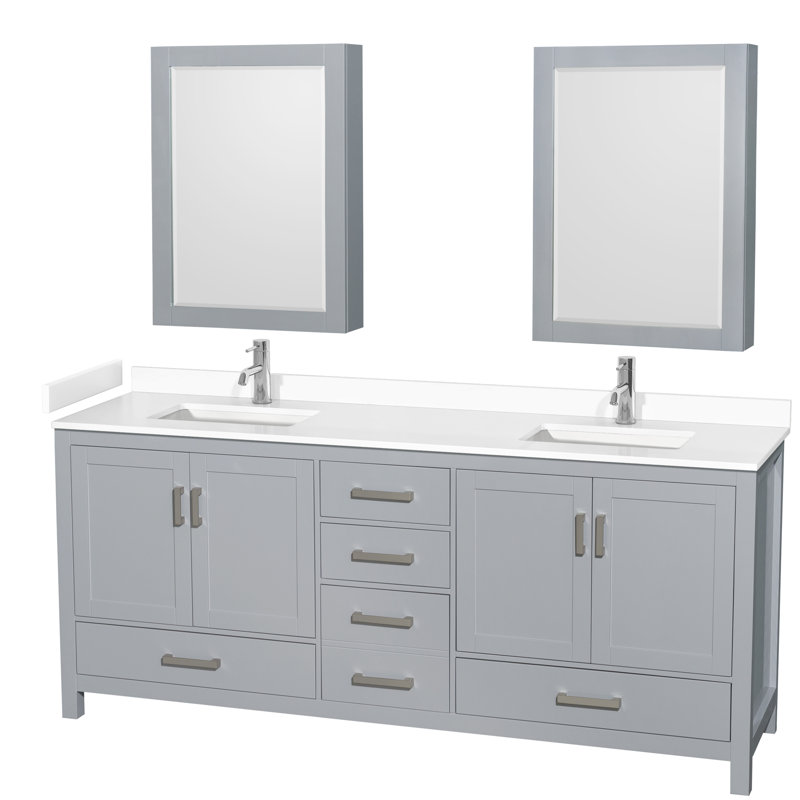 Sheffield 79" Freestanding Double Vanity Base Only with 70" Mirror, Grey