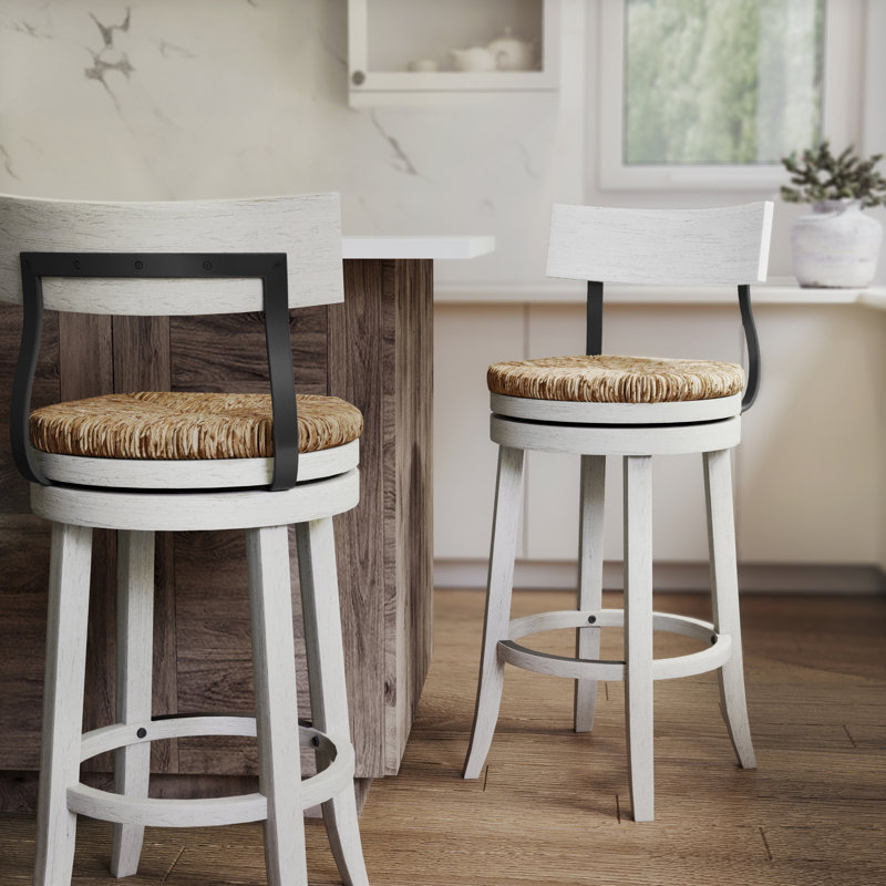 L 19,0 po x l 20,0 po x H 42,0 po, bois, 1 pièce, tabouret de bar, siège en ruppie maritime, 42 " H x 19 " L x 20 " D, White