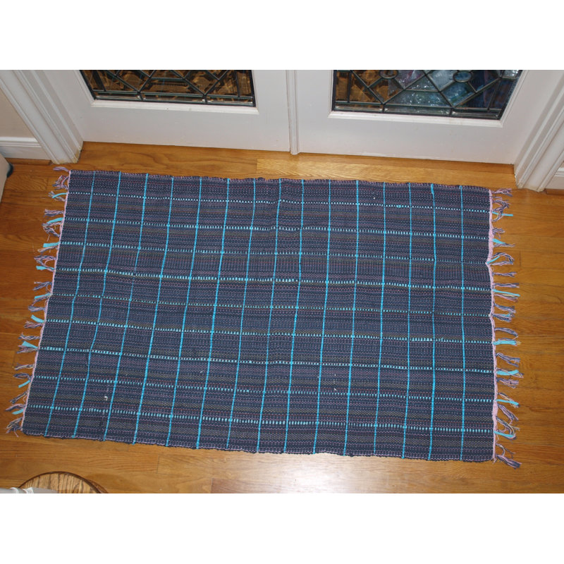 Tapis noir/bleu en coton 3 pi 6 po x 5 pi handwoven à tissage plat Centerton