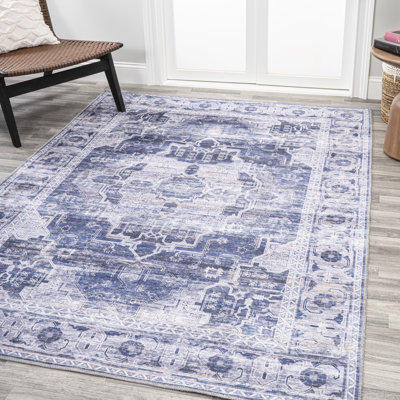 Alanya Ornate Medallion Machine-Washable Navy/Cream Rug