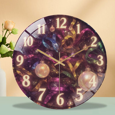 New-Years-Clock-Streamers-Ornaments Art - 12'' Modern Glass Wall Clock