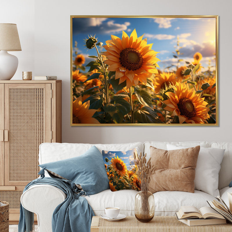 Snejana, Allemagne, tournesol, paradis, lever de soleil I - impression, 16" H x 32" W, Black Picture Framed