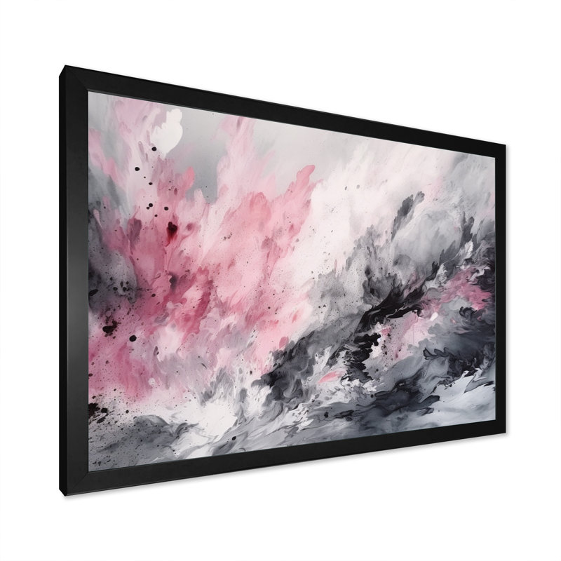 «Evolving In Pink Grey», reproduction sur toile géométrique abstraite, Cadre simple noir, H 24 po x l 32 po x P 1 po