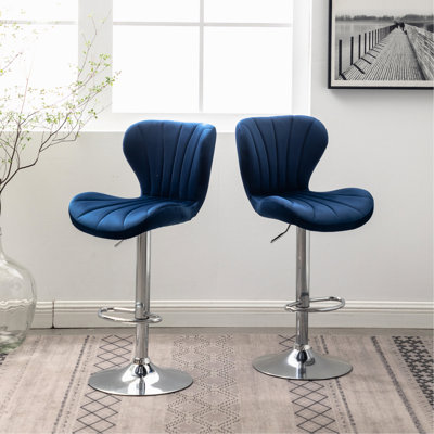 2 In Blue, Upholstered With Smooth Fabric, Adjustable Swivel Seat, Modern Chic Design, Comfortable Experience Blue - Height &