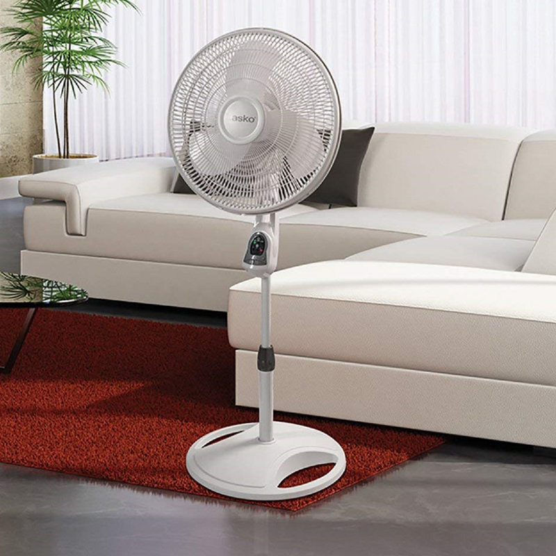 White Adjustable Height Oscillating Floor Fan with Remote Control
