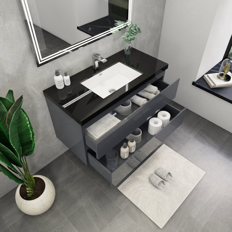 Ensemble de meuble-lavabo simple mural 42 po Castin, Gris lustré