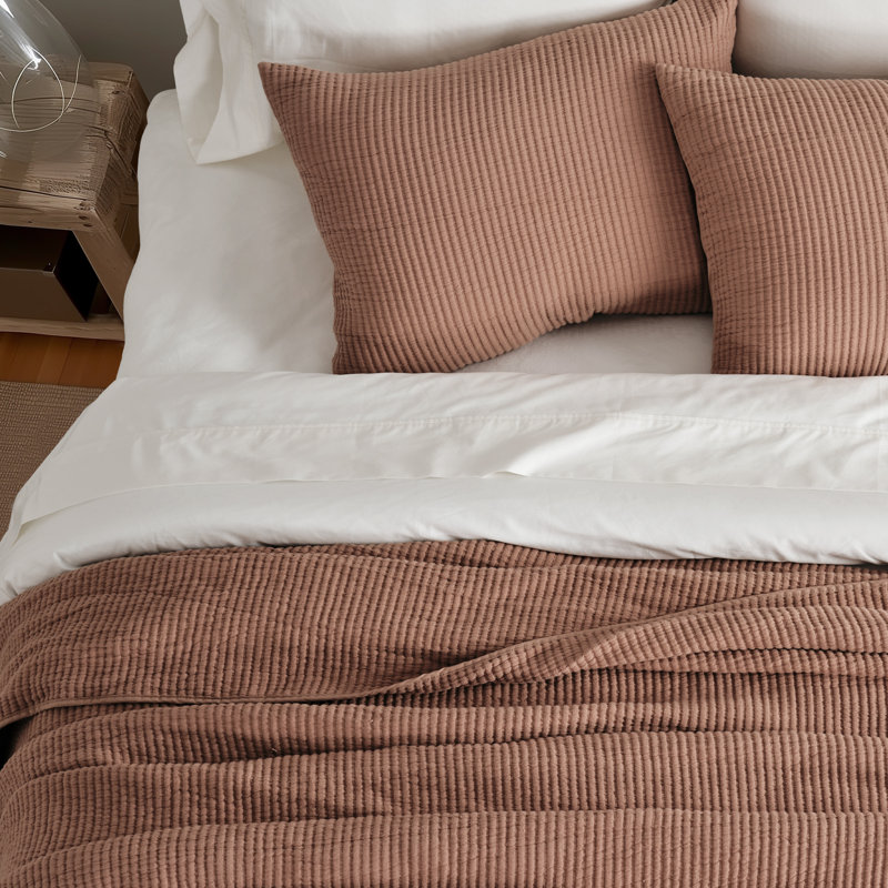 Ribbed Matelassé Cotton Coverlet Set, Clay, King Quilt + 2 King Shams