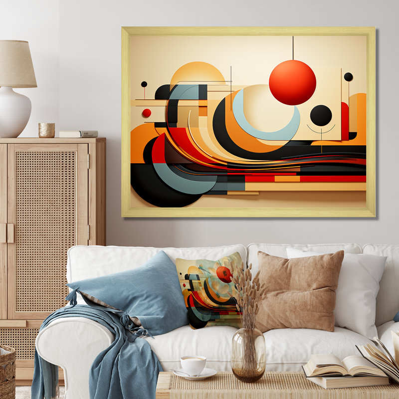 «Echoing Ellipse Beige», art mural géométrique, H 30 po x l 40 po x P 1,5 po, Cadre doré à coins fermés