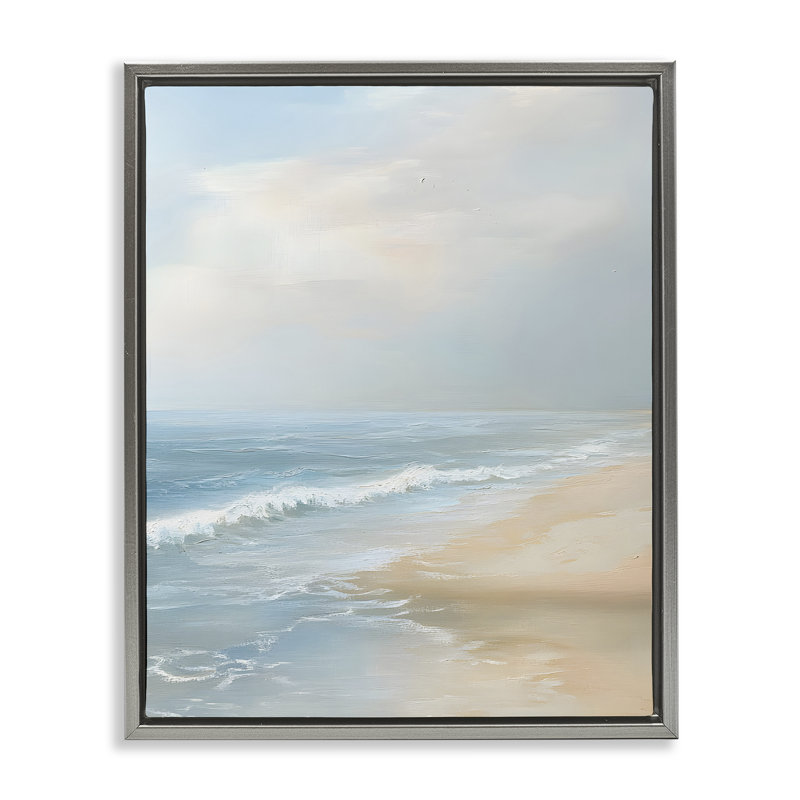 Cadre flottant Serenity Beach View, design par Franklyn Gregory, Cadre flottant gris lustré, H 21 po x l 17 po
