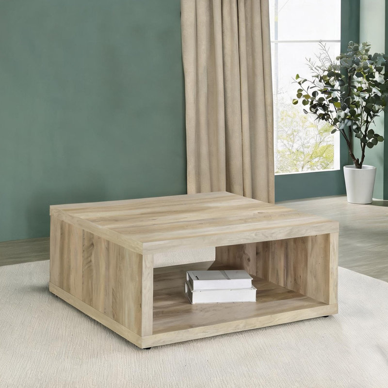 Table basse carrée 35,5 pouces de style cubique rustique aspect bois vieilli beige clair