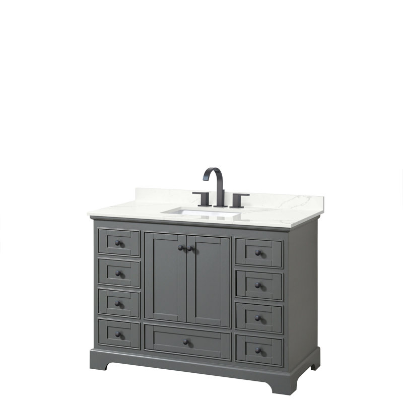 Deborah 48'' Single Bathroom Vanity with Quartz Top, Giotto Quartz, Dark Gray, Matte Black