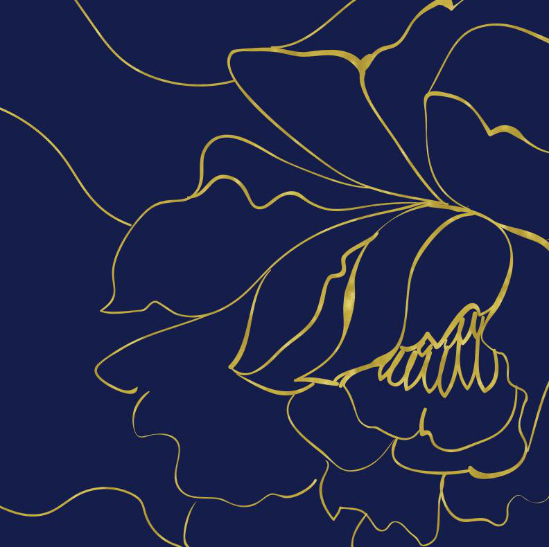 Adhésif mural floral et botanique, Bleu marine / doré, L 120 po x L 180 po