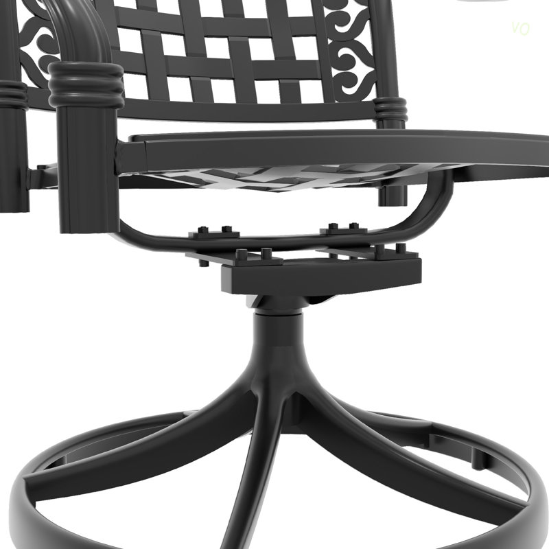 L'ensemble de salle à manger toutes saisons en fonte d'aluminium comprend 2 chaises pivotantes, des chaises et une table rectangulaire