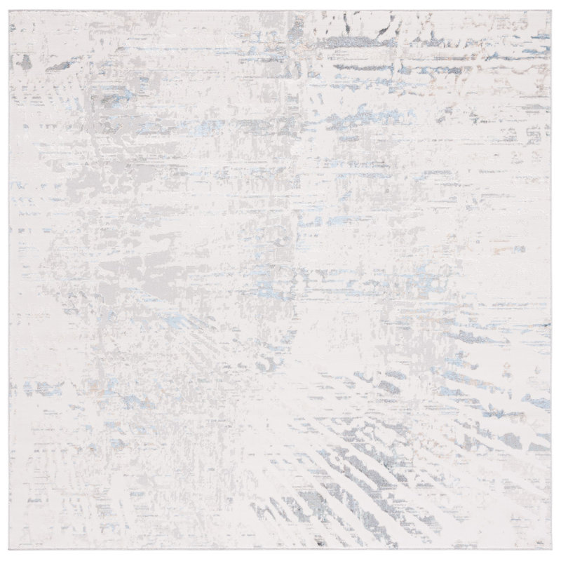 Wayde Abstract Gray/Beige Area Rug, Square 6'7"