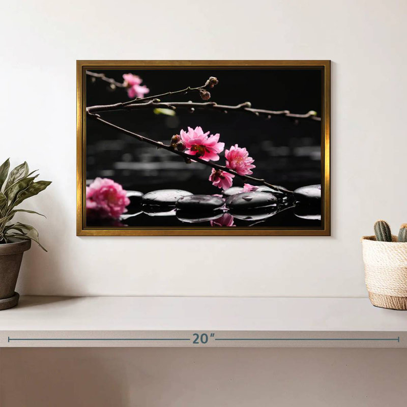 Cerisier en fleurs, Cadre flottant doré, 13 po x 9 po