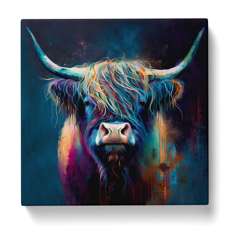 Highland Cow Abstract Expressionism - Wrapped Canvas, 35cm H x 35cm W x 3cm D