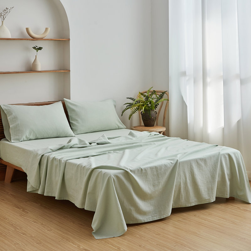 Linen Cotton Flat Sheet(Mint Green,Queen), Queen, Mint Green