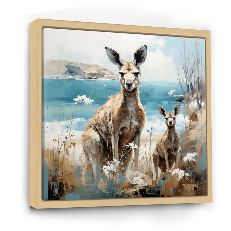 «Kangaroo Family In Australie Coast I», reproduction sur toile, Cadre naturel flottant, H 36 po x l 36 po x P 1,5 po