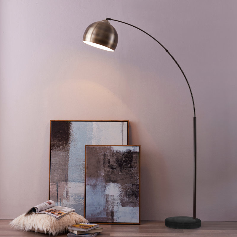 Hartfield 173cm Arched Floor Lamp, Brass, Black Marble