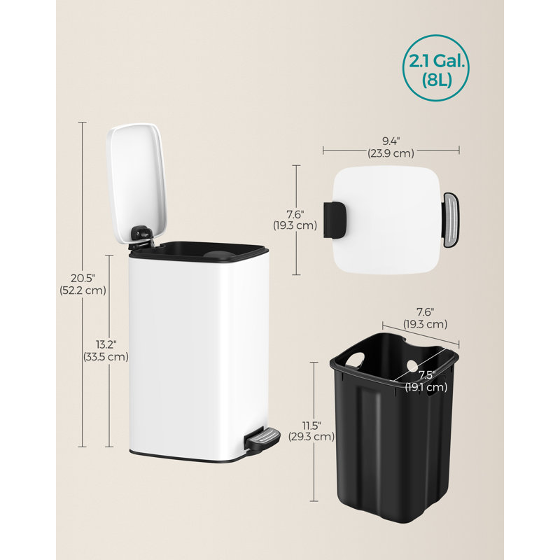 19.5x24x25.5cm Steel Kitchen Trash Can, White