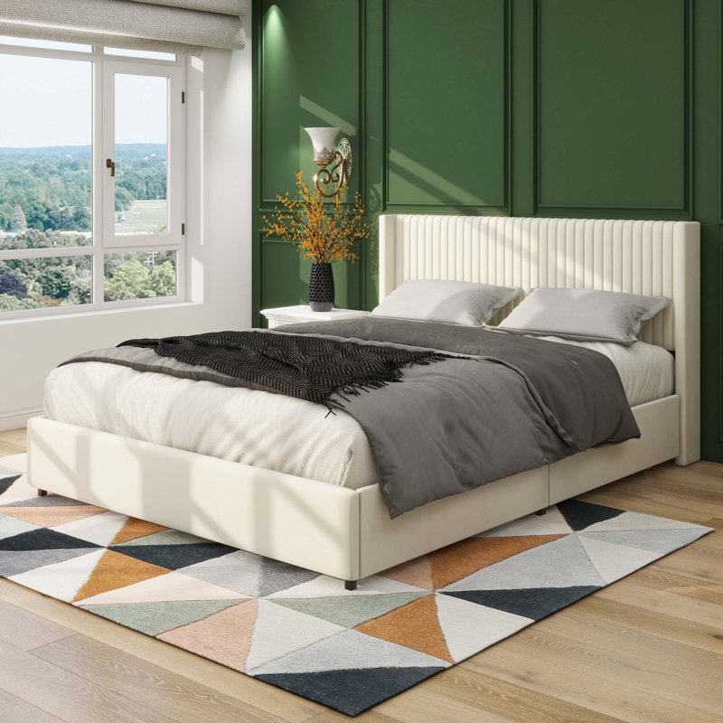 Lit avec rangement en velours 2 tiroirs