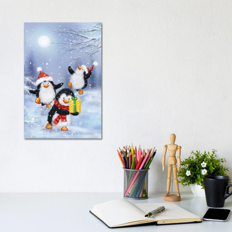 Penguins by MAKIKO - Wrapped Canvas Print, 20.32 cm H x 30.48 cm W