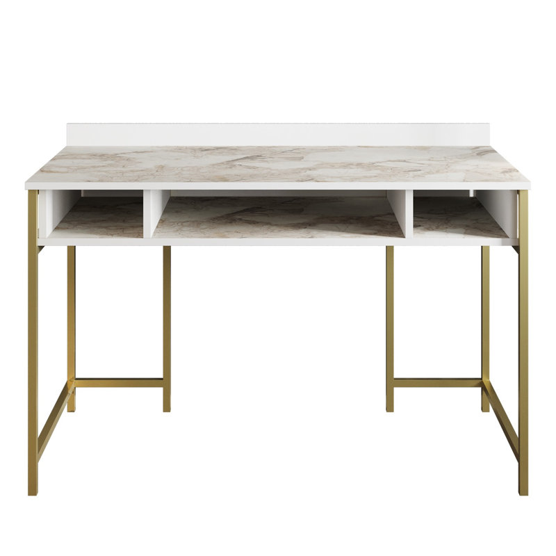 Alphonsine Metal Base Writing Desk, White/Gold