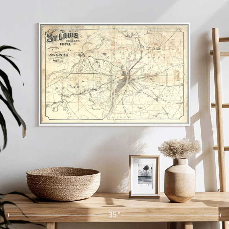 Carte rétro de St Louis II, 25 po x 17 po, Cadre flottant blanc