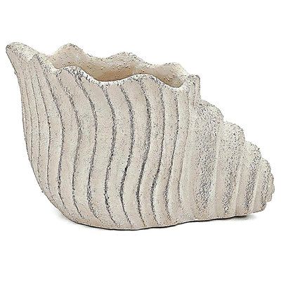 11.5x7x7" Sand and Cement Nautilus Shell Planter with Textured Beige Finish