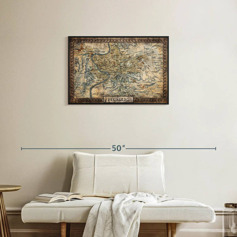 Carte rétro de la ville de Rome, Cadre flottant noir, 31 po x 21 po