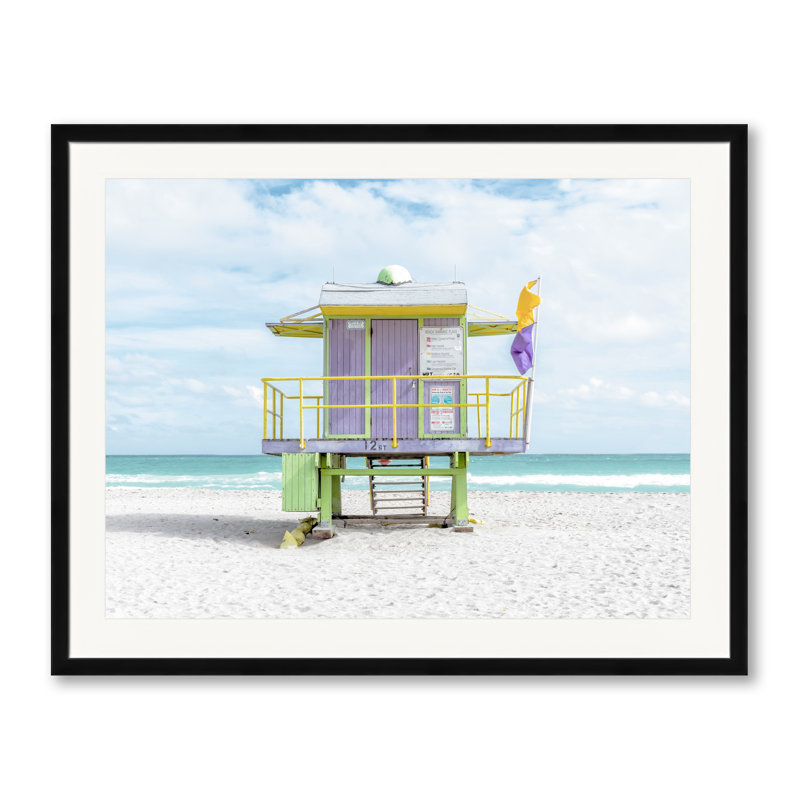 Miami Lifeguard Chair - 12Th Street Print by Richard Silver, Black Framed Paper, 25.25" H x 31.25" W