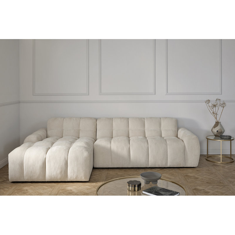 Charee 4 Seater Corner Sectional, Left Hand Facing, White Boucle