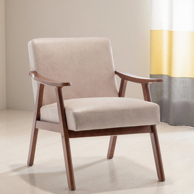 Mid-Century Modern Accent Chair with Solid Wood Frame, Extra-Thick Backrest Wingback Lounge Chair for Living Room, Bedroom, Reading Room