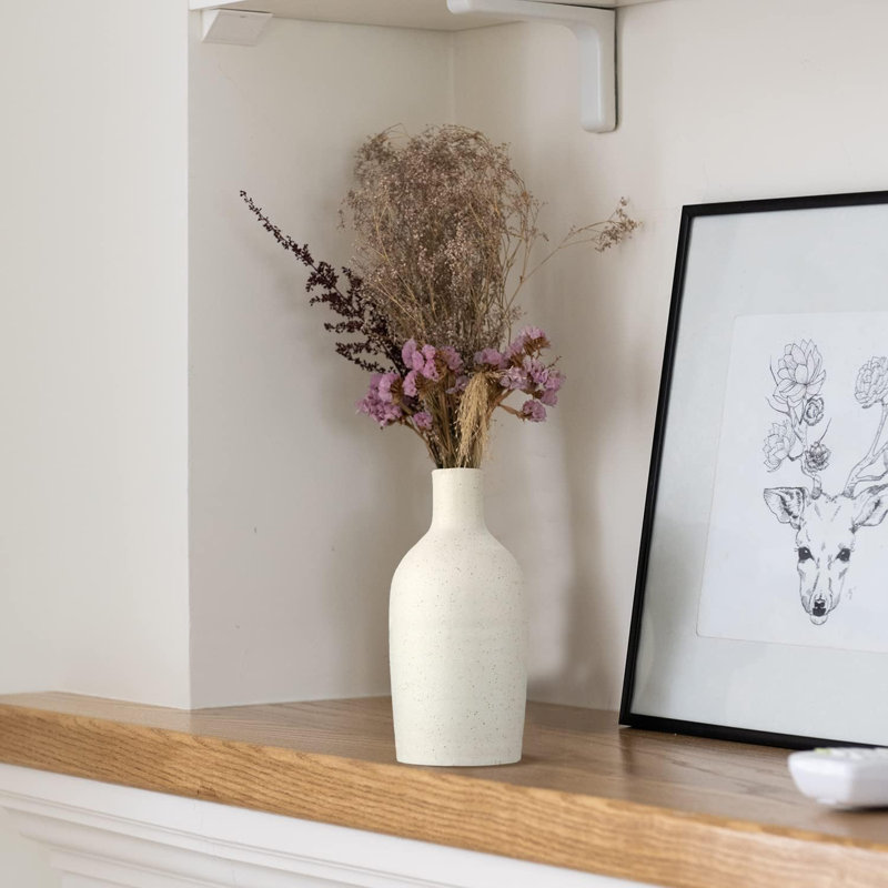 Vase blanc en céramique pour herbe de pampa, petit vase décoratif à effet craquelé, décor minimaliste pour la maison, vase Boho de 3,8 po x 9 po pour fleurs séchées, centre de table, bureau et salon